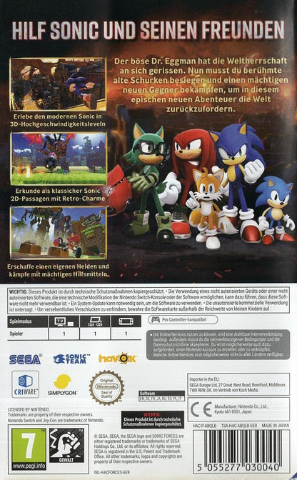 Sonic Forces - Nintendo Switch Rückseite