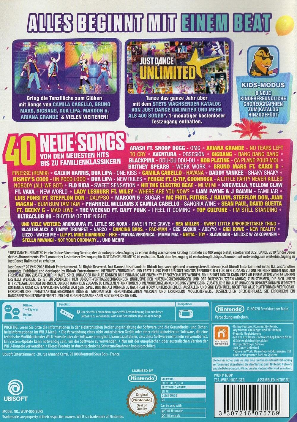 Just Dance 2019 - Nintendo Wii U Rückseite