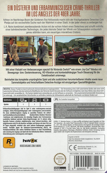 L.A. Noire - Nintendo Switch Rückseite