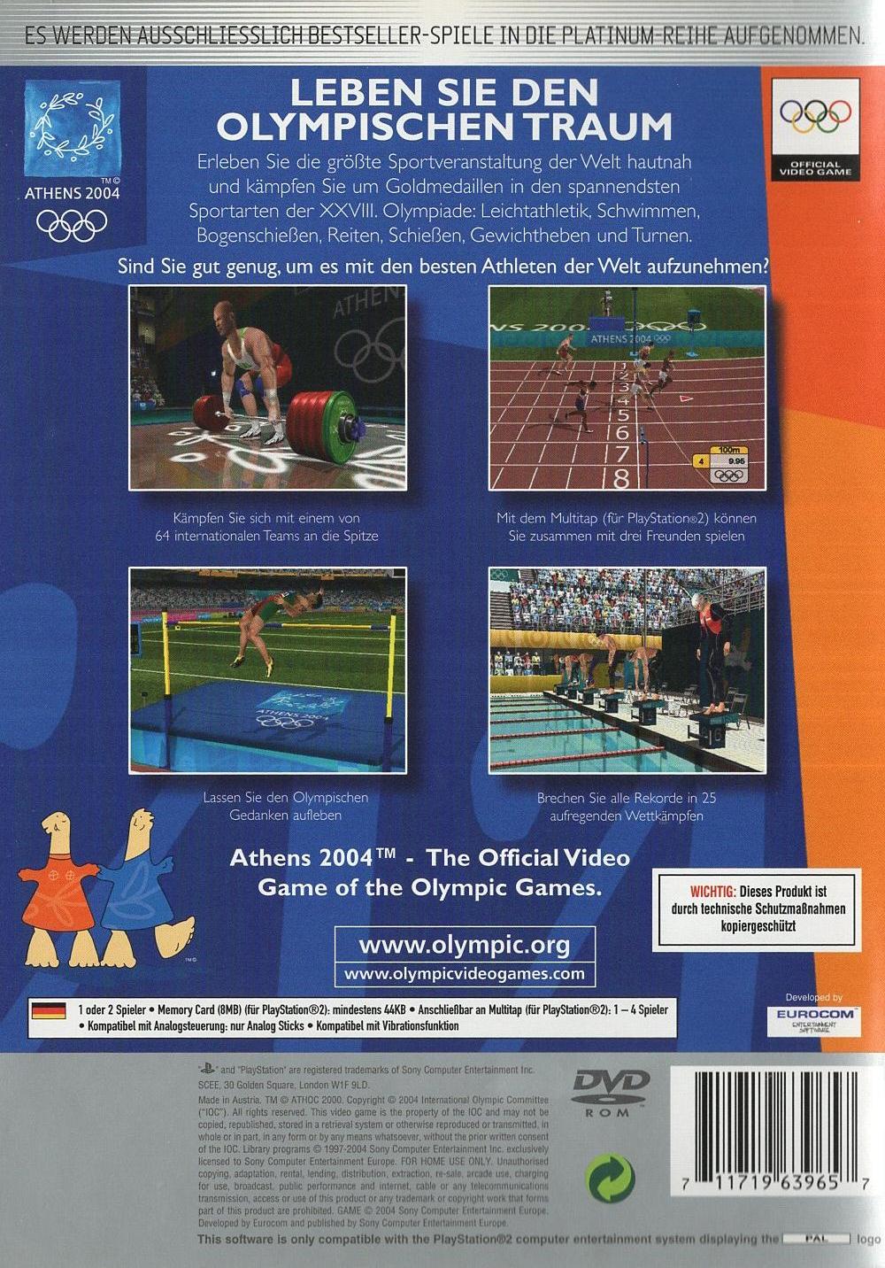 Athens 2004 - PlayStation 2 Rückseite