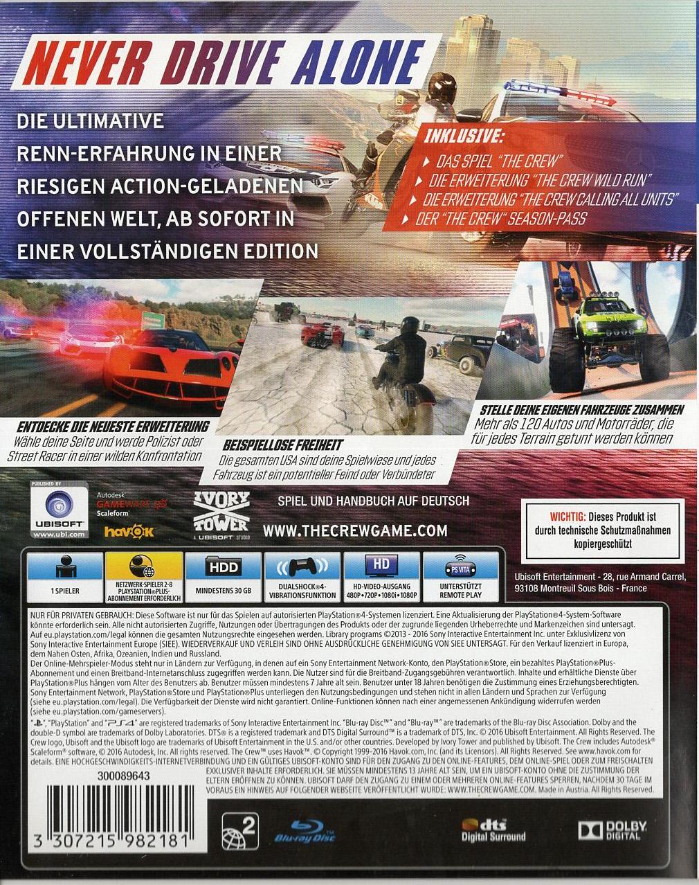 The Crew Ultimate Edition - PlayStation 4 Rückseite