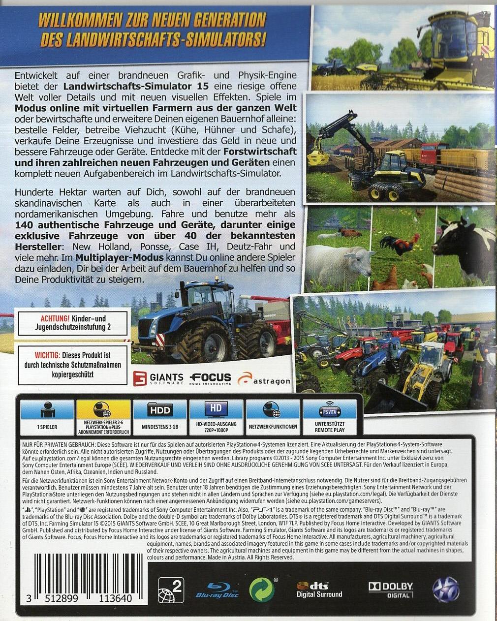Landwirtschafts-Simulator 15 - PlayStation 4 Rückseite