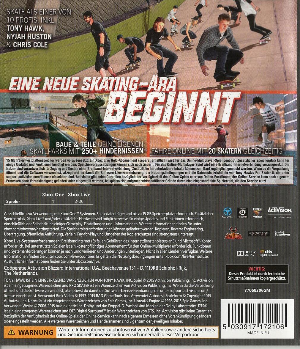 Tony Hawk's Pro Skater 5 - Xbox One Rückseite