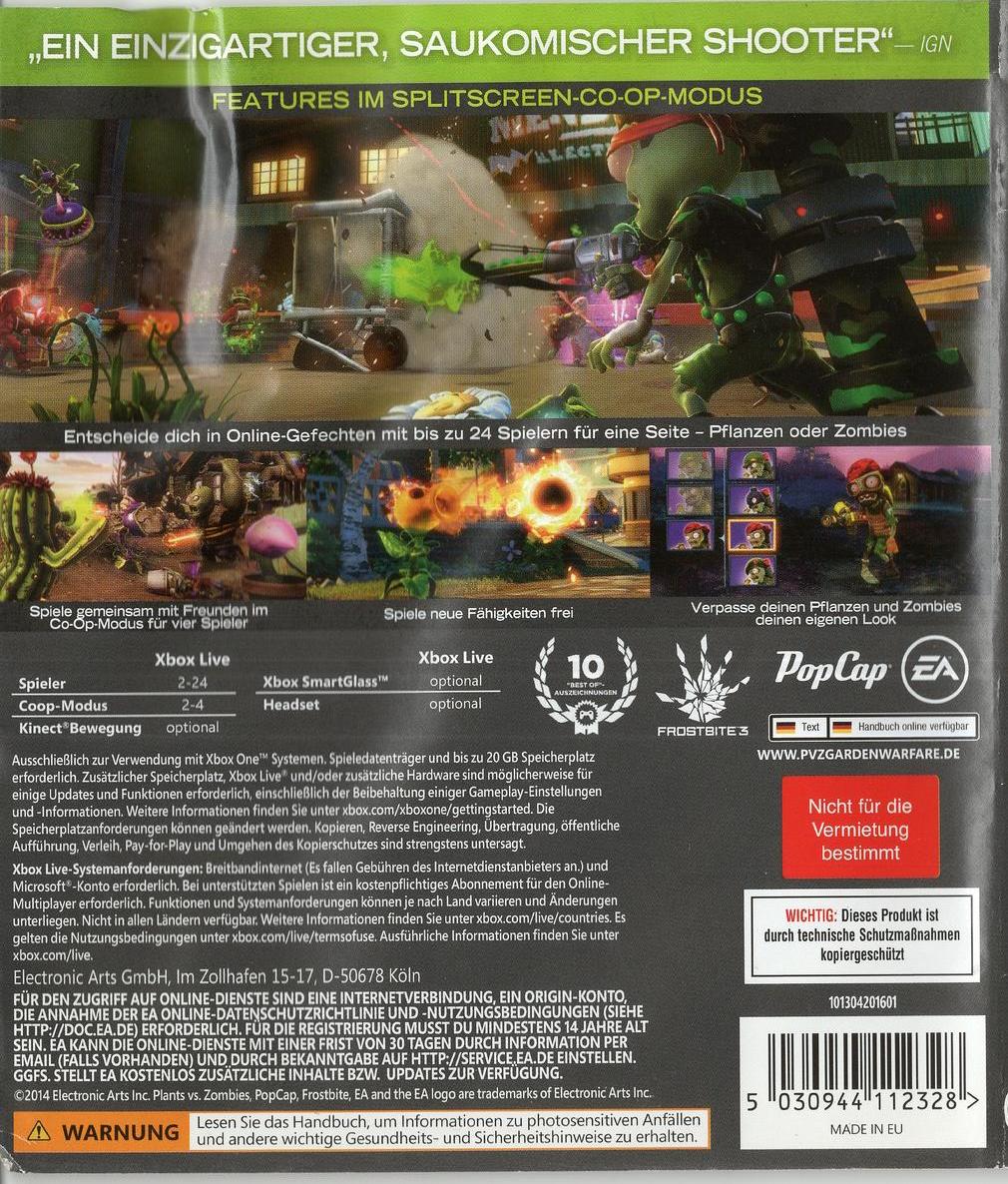 Plants vs. Zombies: Garden Warfare - Xbox One Rückseite