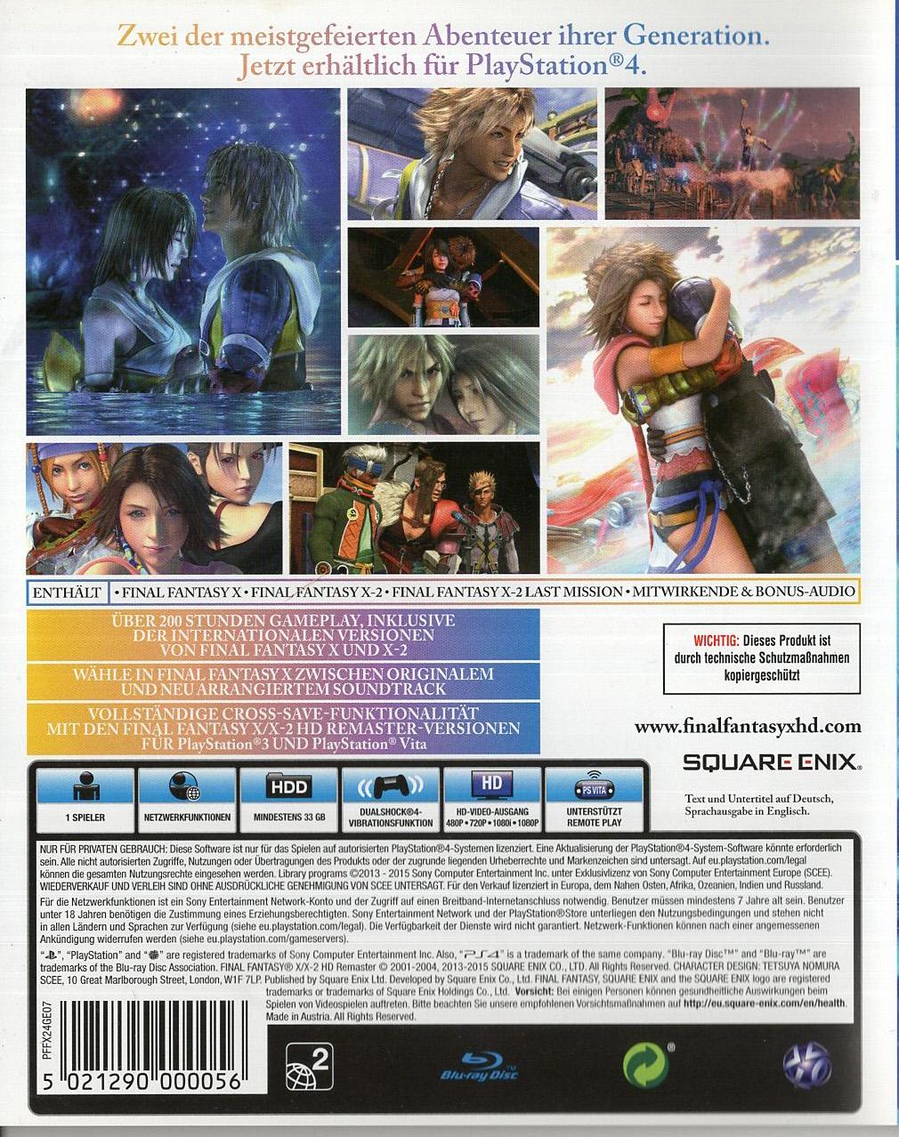 Final Fantasy X/X-2 HD Remaster - PlayStation 4 Rückseite