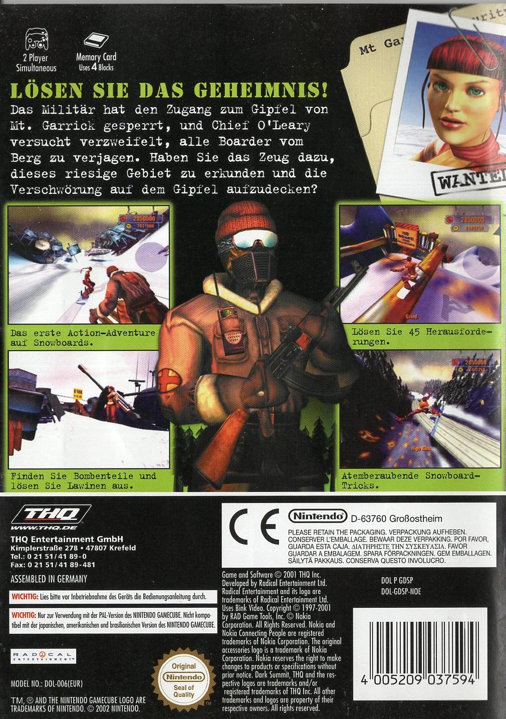 Dark Summit - Nintendo GameCube Rückseite