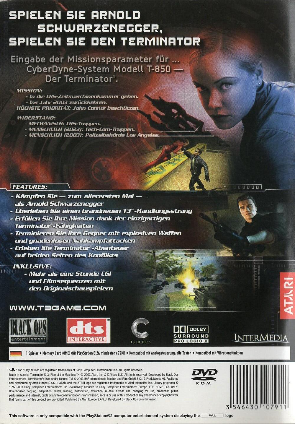 Terminator 3: Rebellion der Maschinen - PlayStation 2 Rückseite