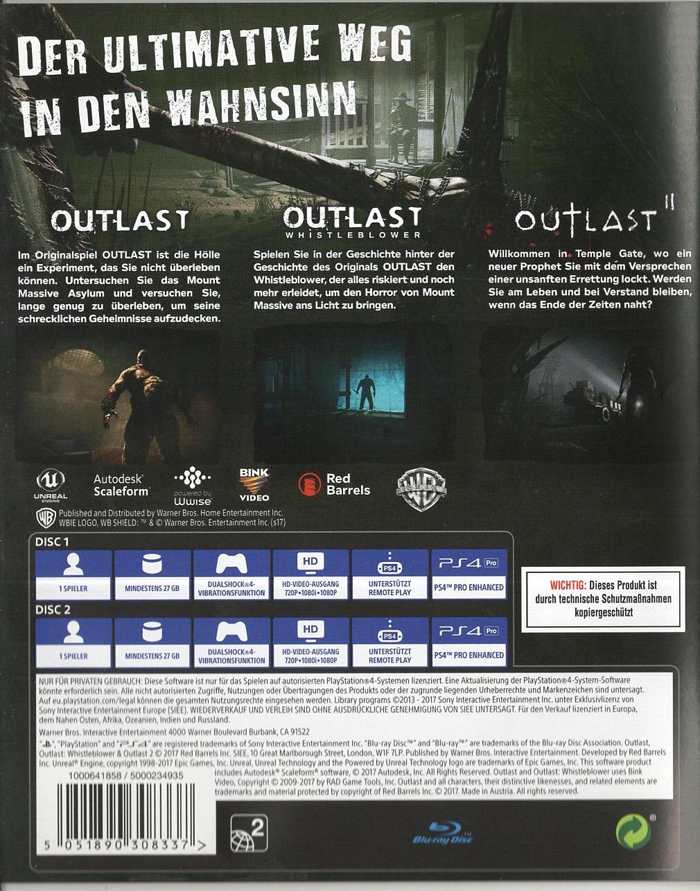 Outlast Trinity - PlayStation 4 Rückseite