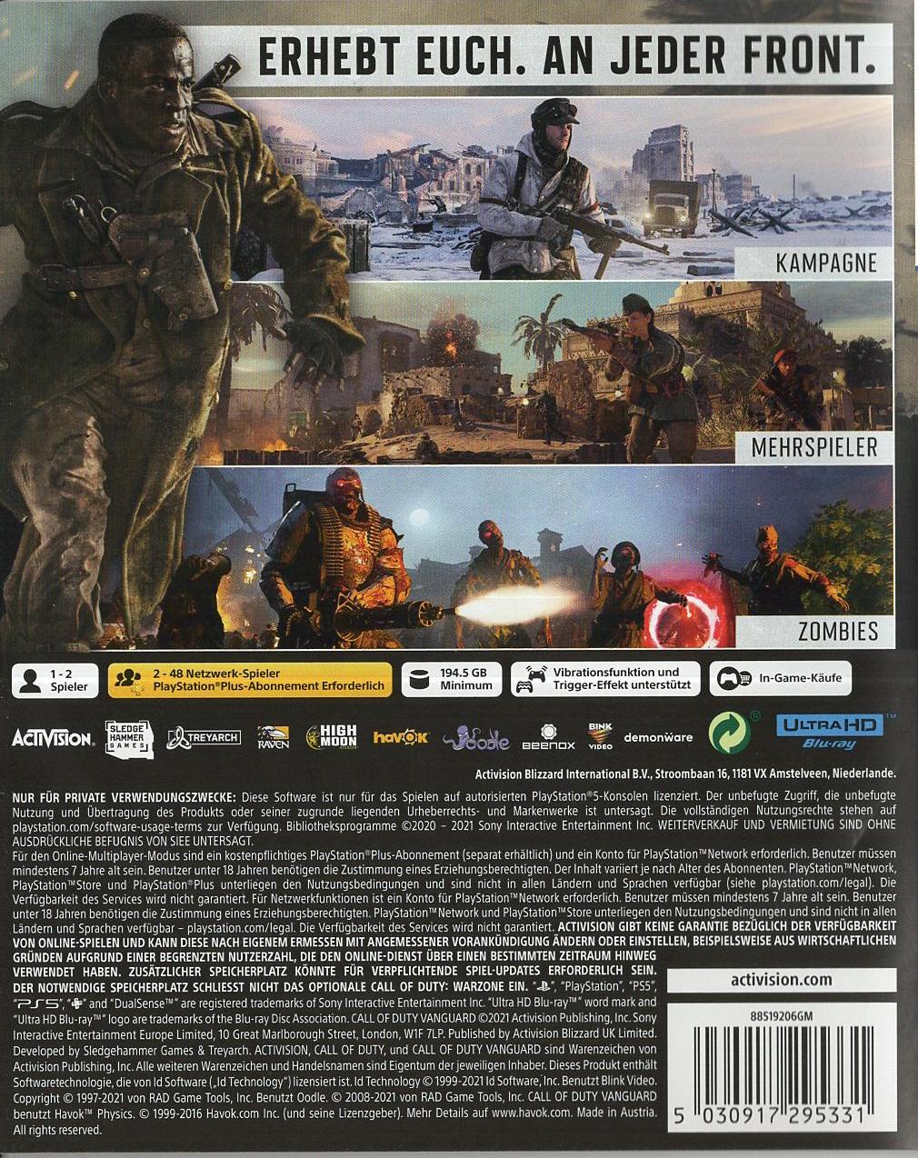 Call of Duty: Vanguard - PlayStation 5 Rückseite