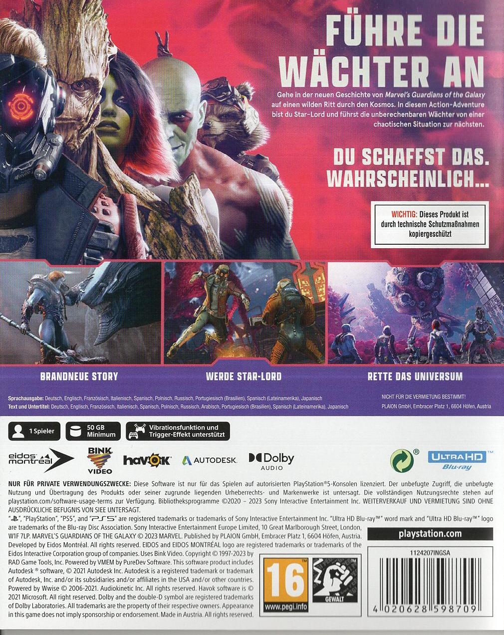 Marvel's Guardians of the Galaxy - PlayStation 5 Rückseite