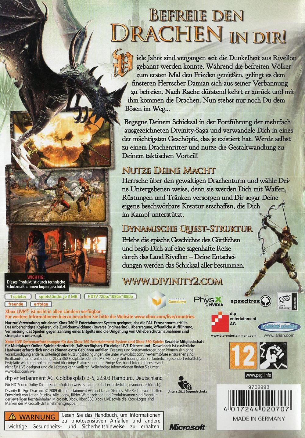 Divinity II: Ego Draconis - Xbox 360 Rückseite