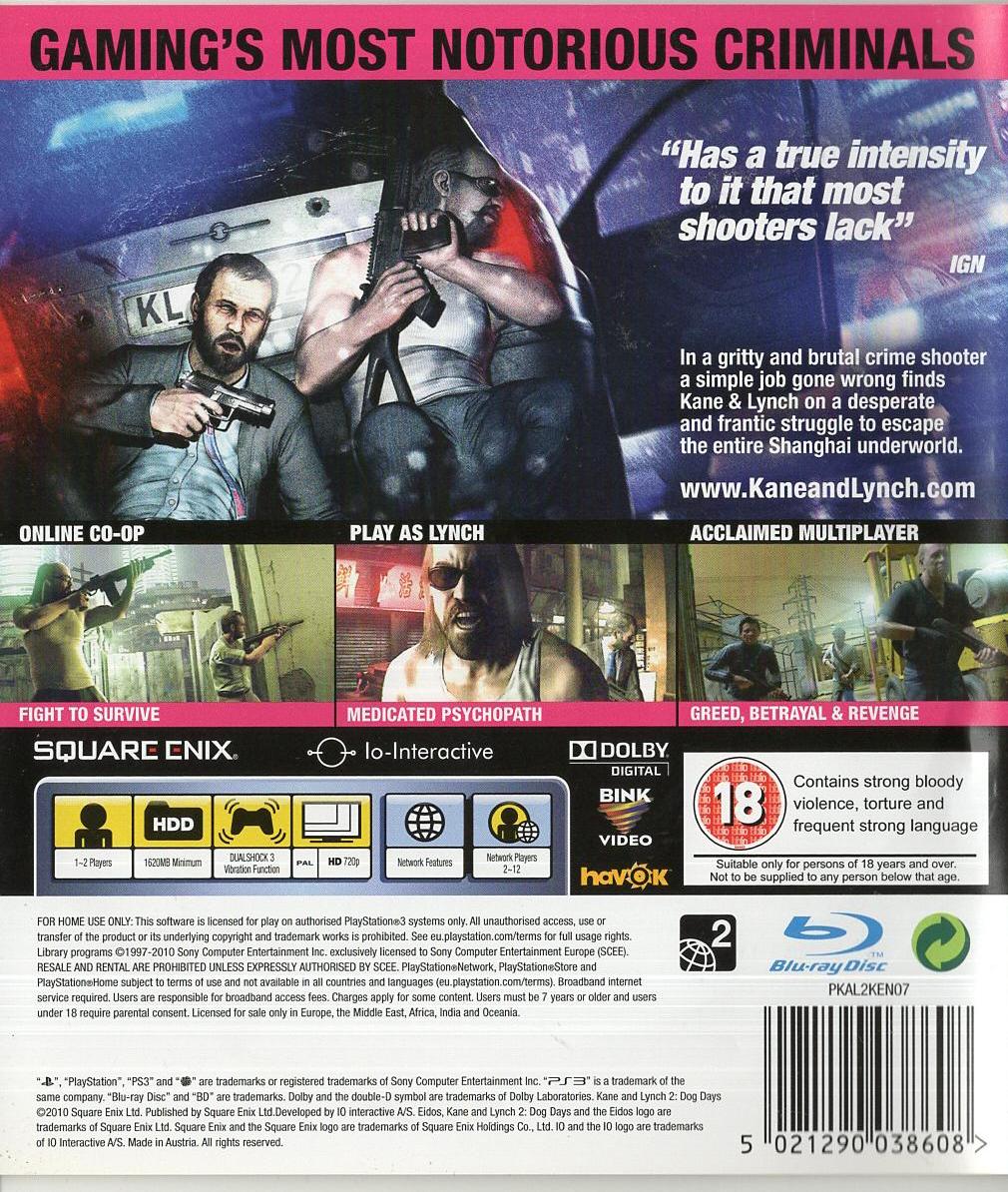 Kane & Lynch 2: Dog Days - PlayStation 3 Rückseite
