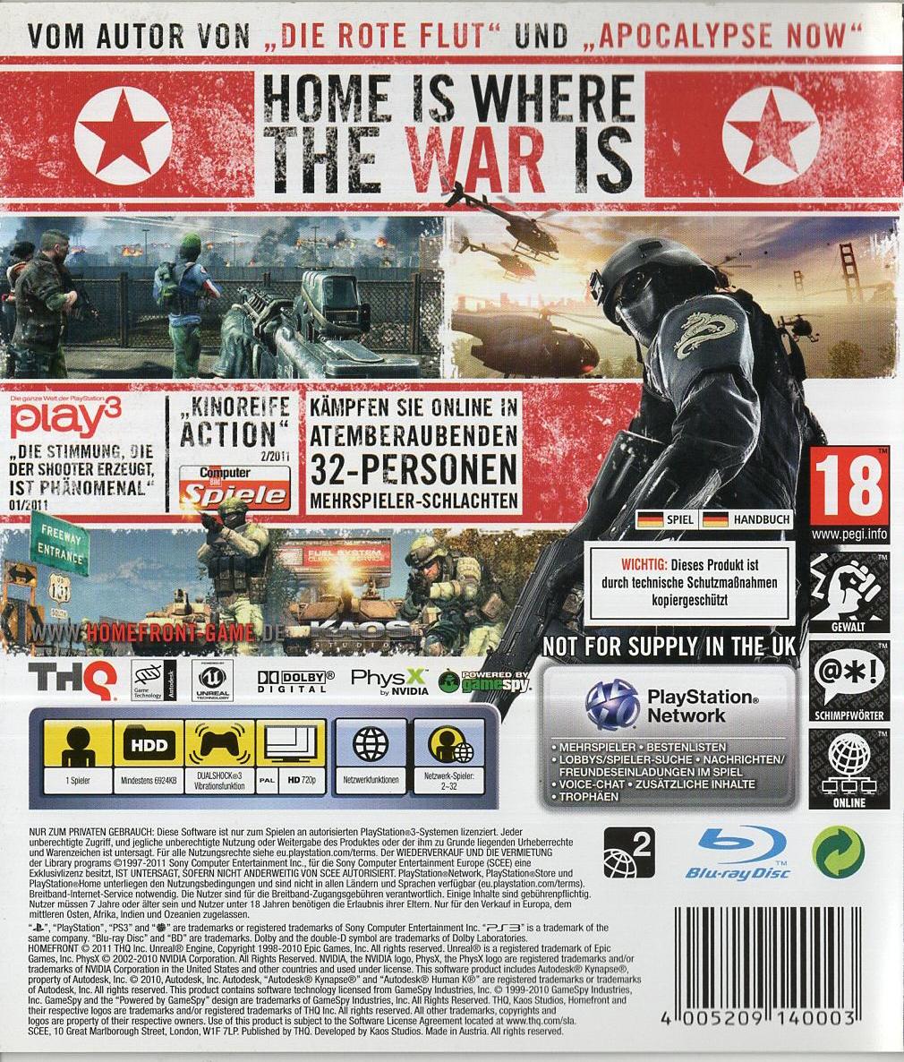 Homefront - PlayStation 3 Rückseite
