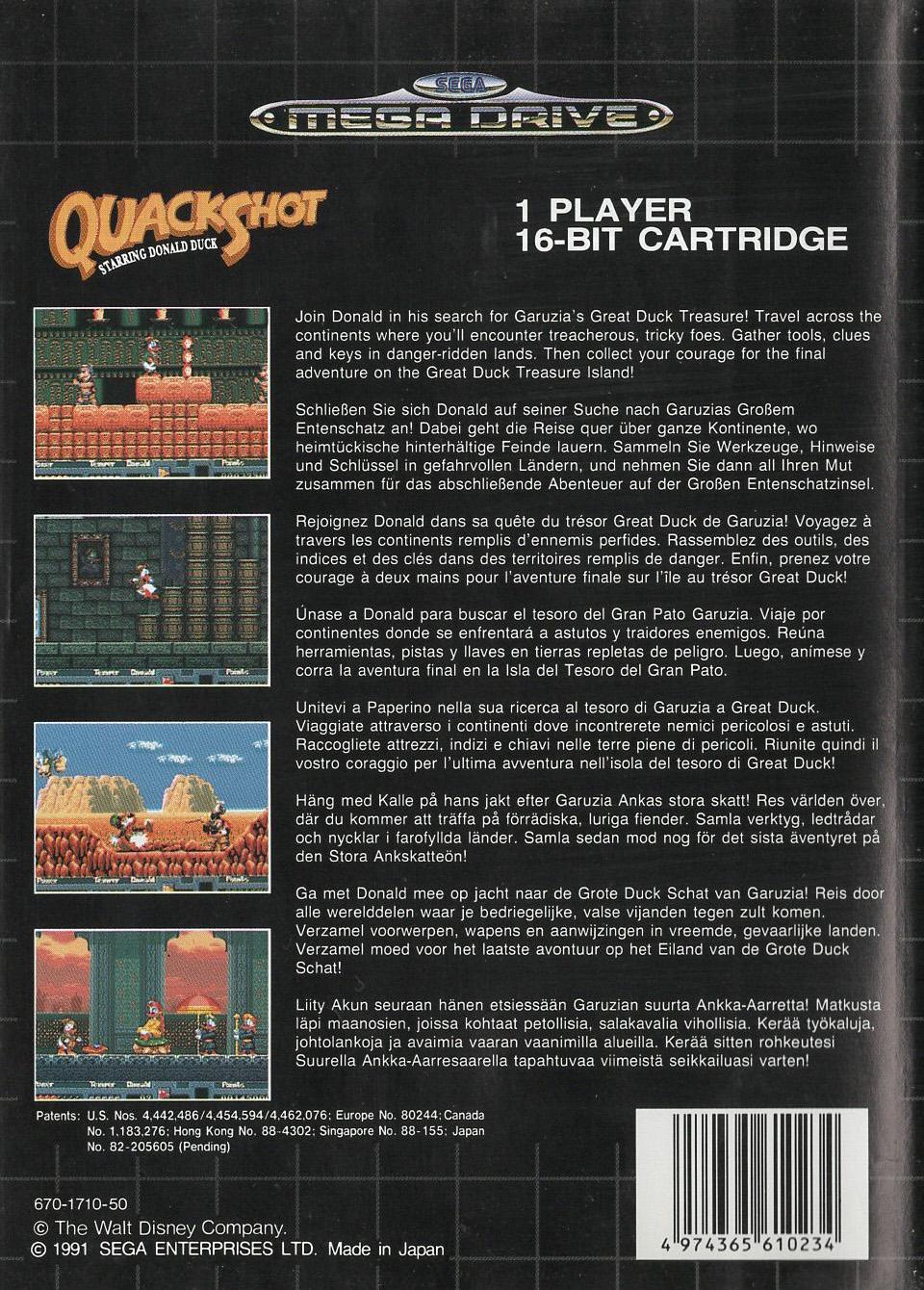 QuackShot Starring Donald Duck - Sega Mega Drive Rückseite