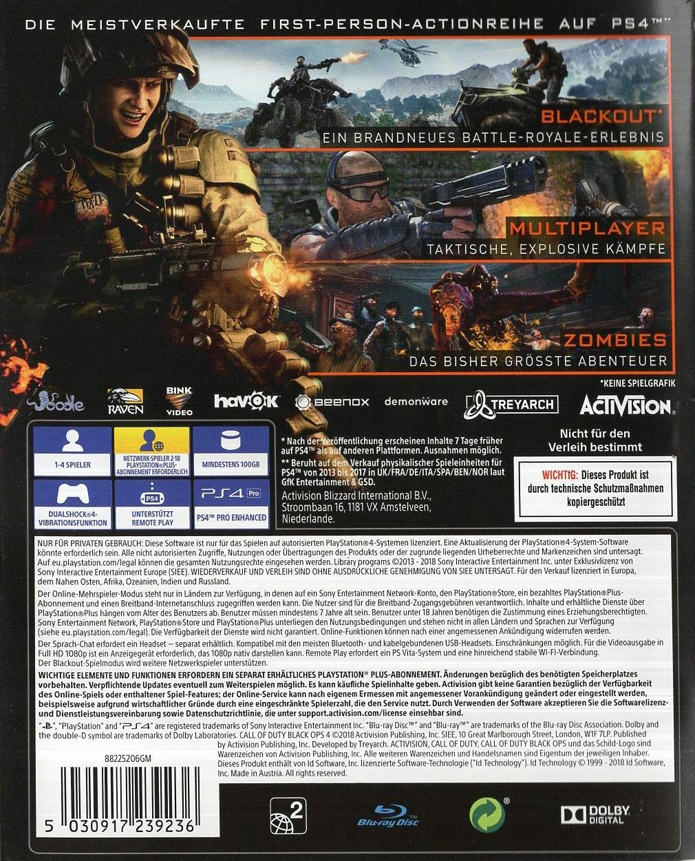 Call of Duty: Black Ops IIII - PlayStation 4 Rückseite