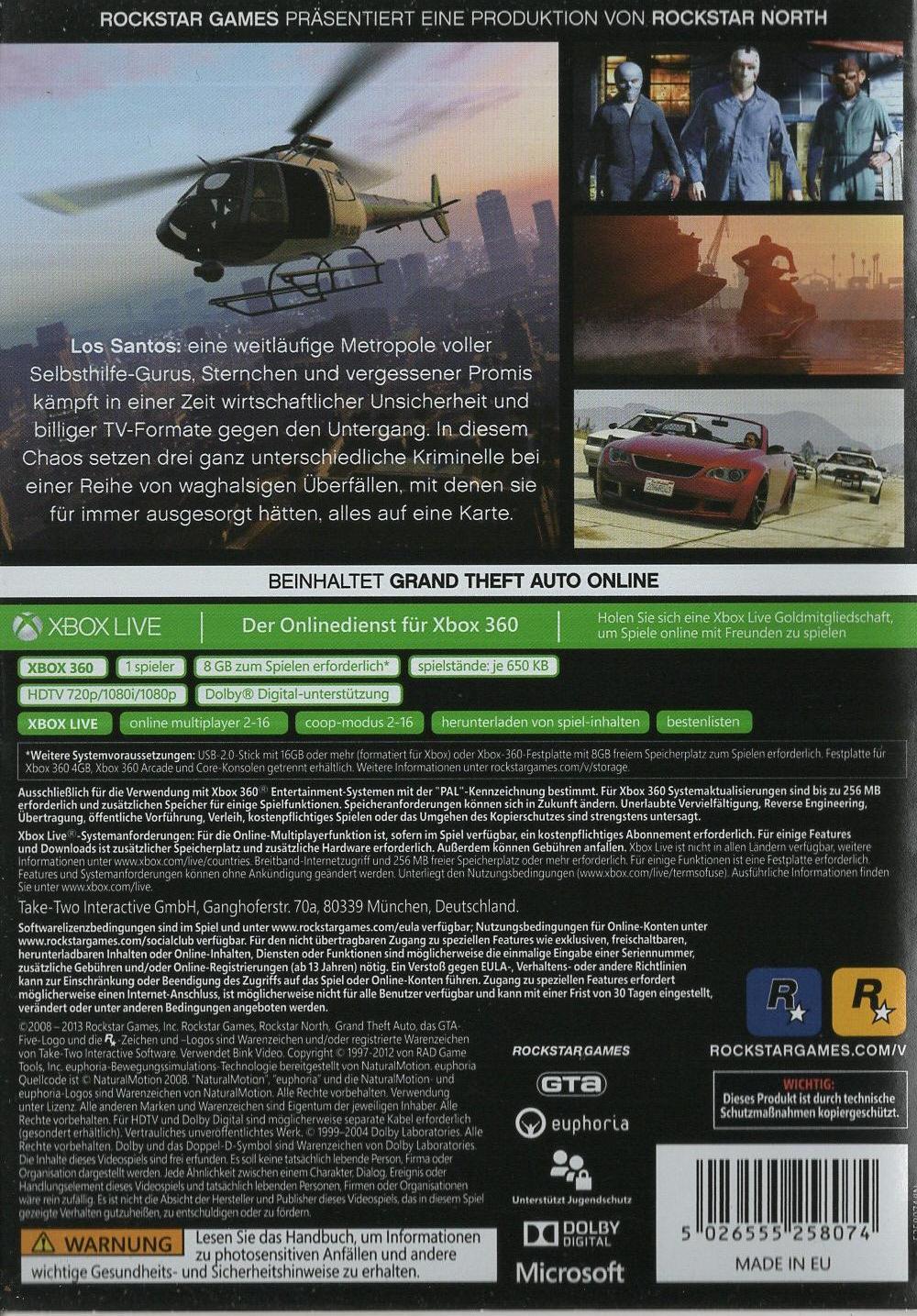 Grand Theft Auto V - Xbox 360 Rückseite