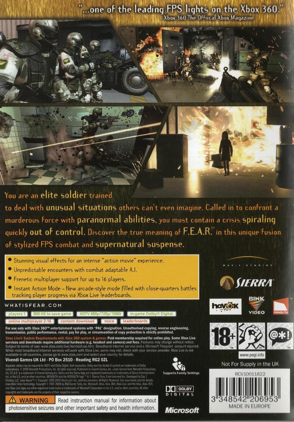 F.E.A.R. - Xbox 360 Rückseite