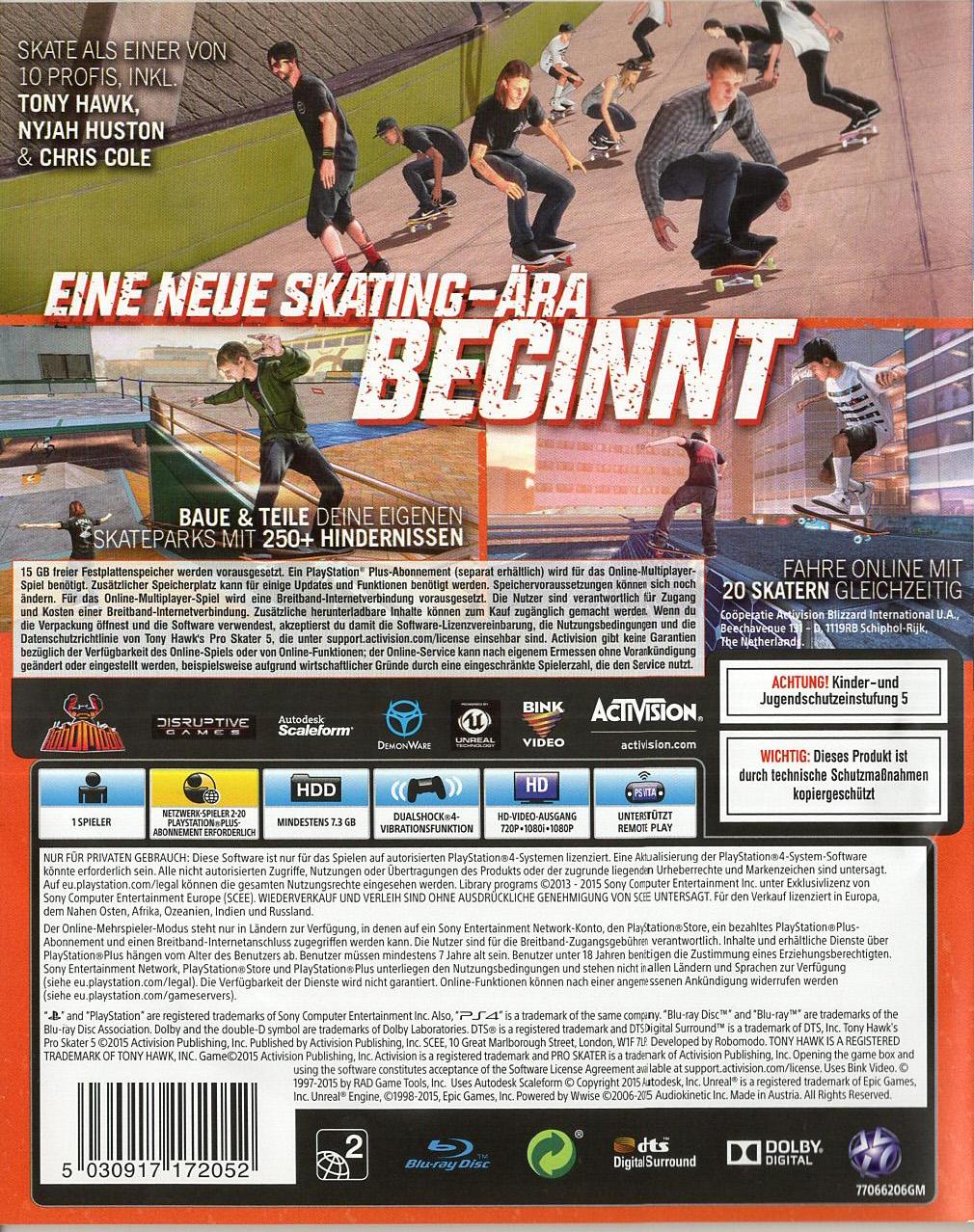 Tony Hawk's Pro Skater 5 - PlayStation 4 Rückseite