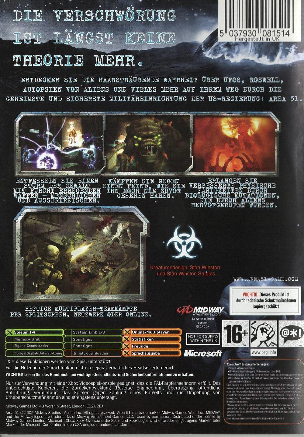 Area 51 - Xbox Rückseite