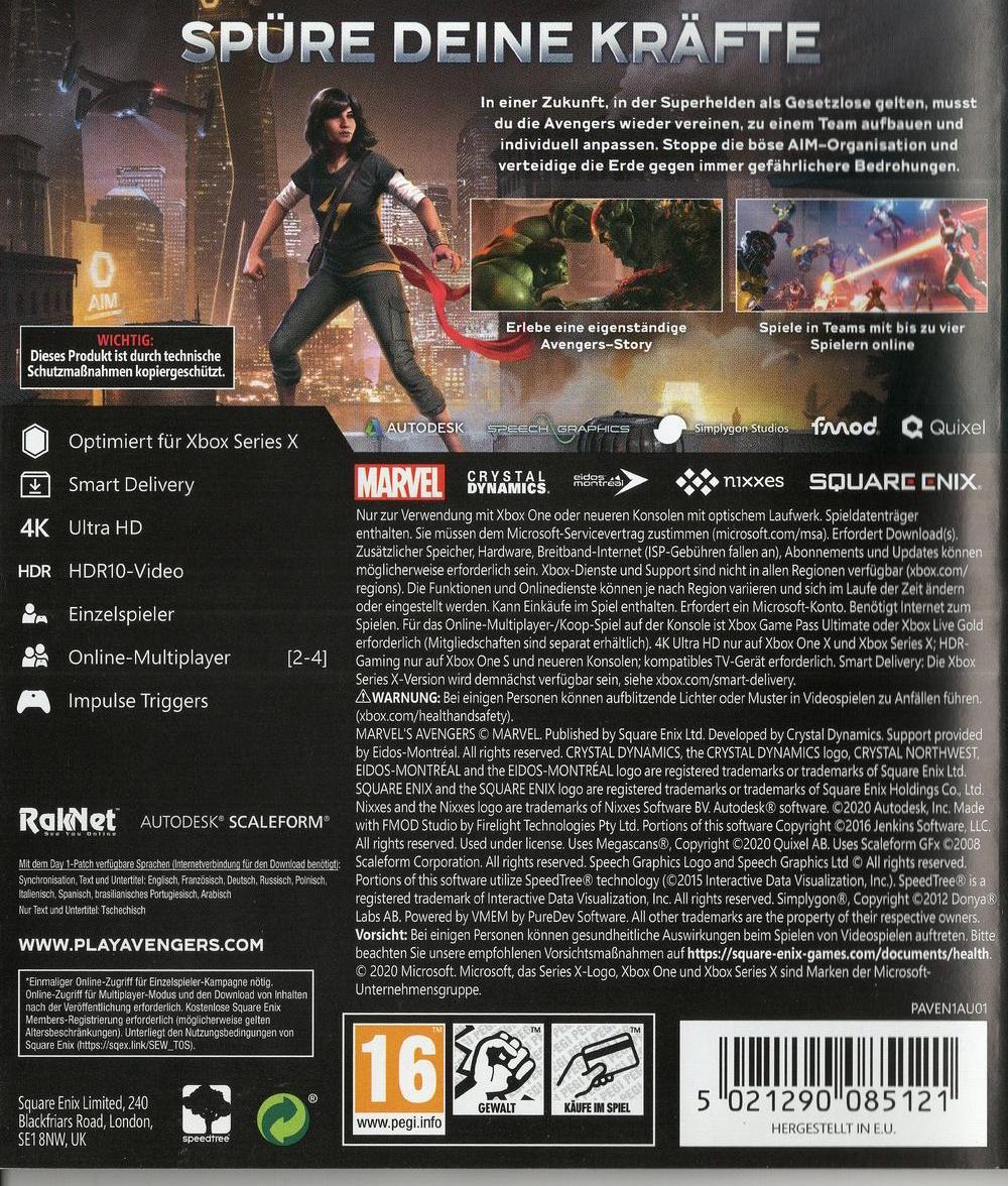 Marvel Avengers - Xbox Rückseite