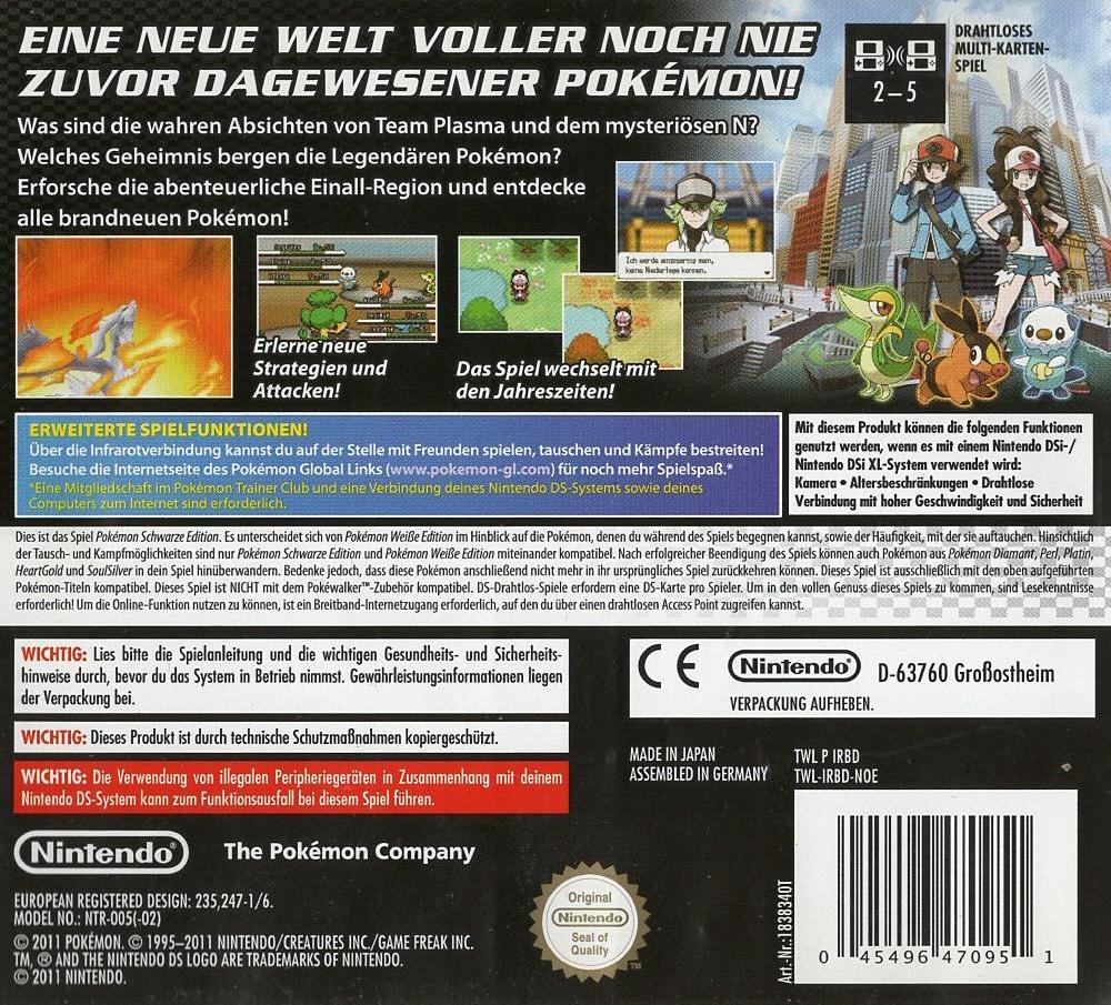 Pokémon Schwarze Edition - Nintendo DS Rückseite