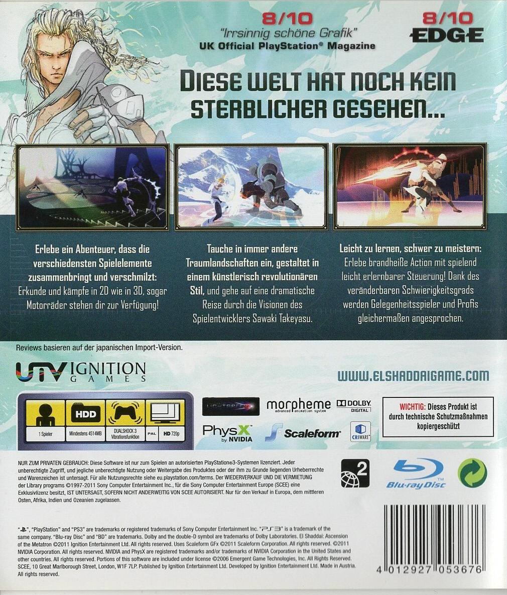 El Shaddai: Ascension of the Metatron - PlayStation 3 Rückseite