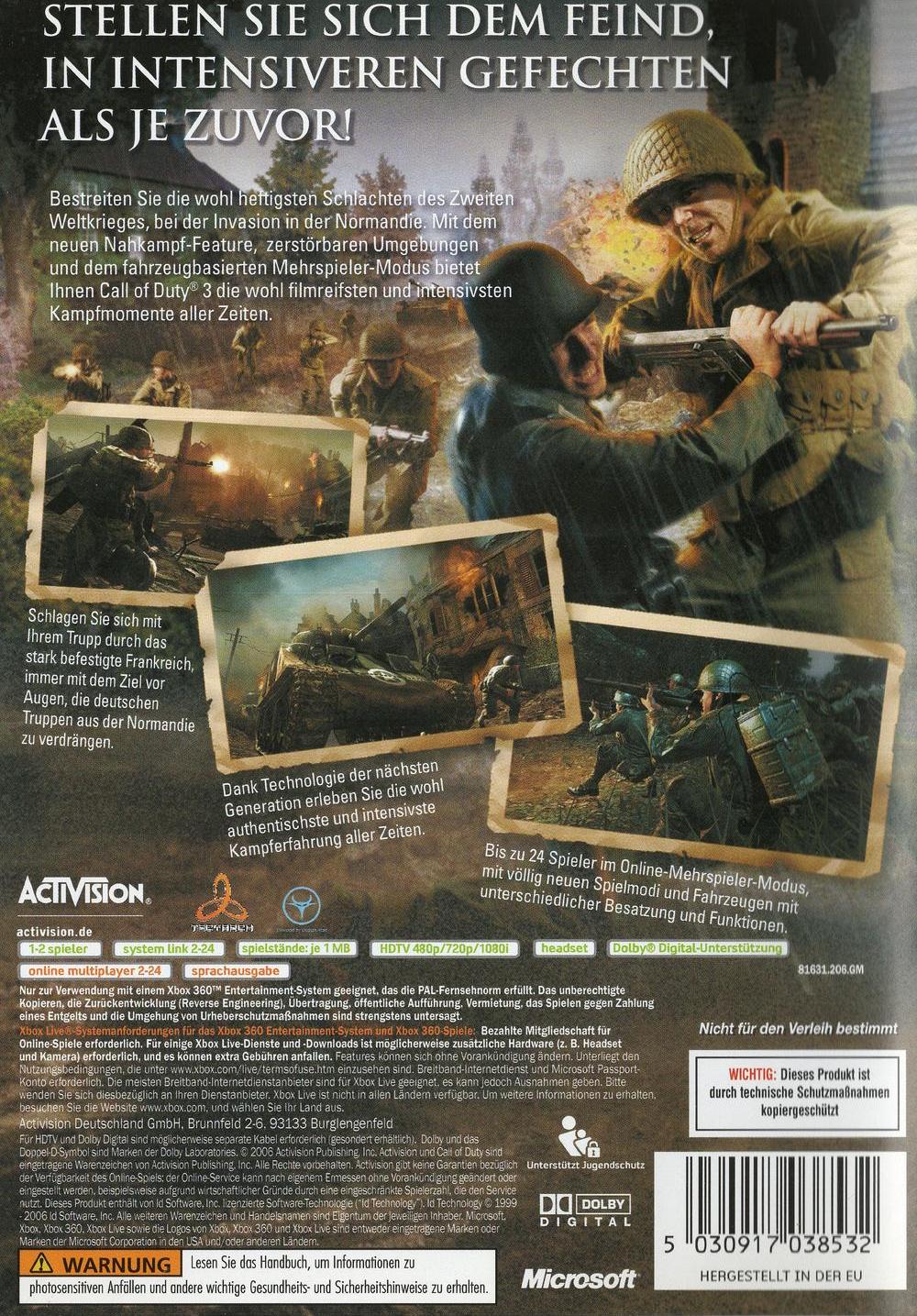 Call of Duty 3 - Xbox 360 Rückseite