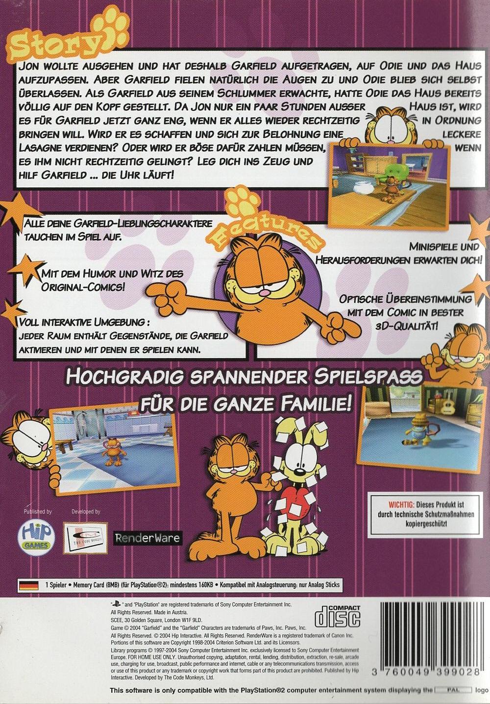 Garfield - PlayStation 2 Rückseite