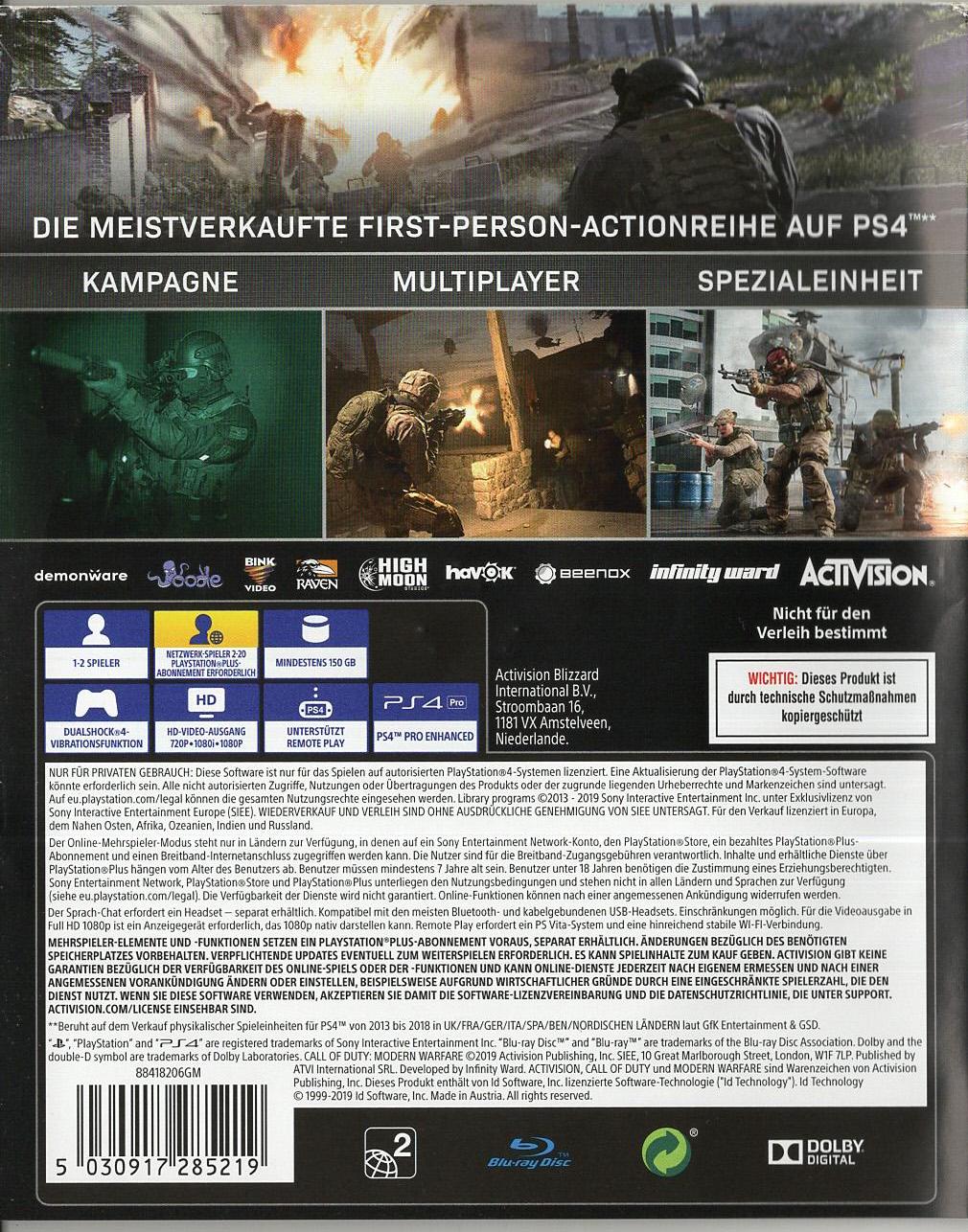 Call of Duty: Modern Warfare - PlayStation 4 Rückseite