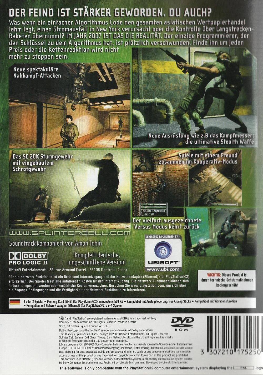Tom Clancy's Splinter Cell: Chaos Theory - PlayStation 2 Rückseite