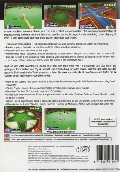 International Cue Club - PlayStation 2 Rückseite