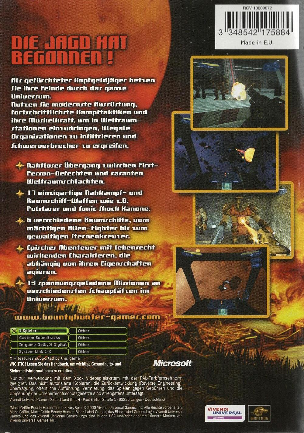 Mace Griffin Bounty Hunter - Xbox Rückseite