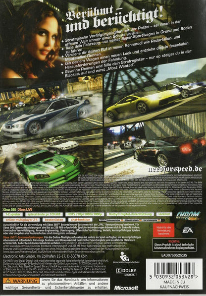 Need for Speed: Most Wanted - Xbox 360 Rückseite