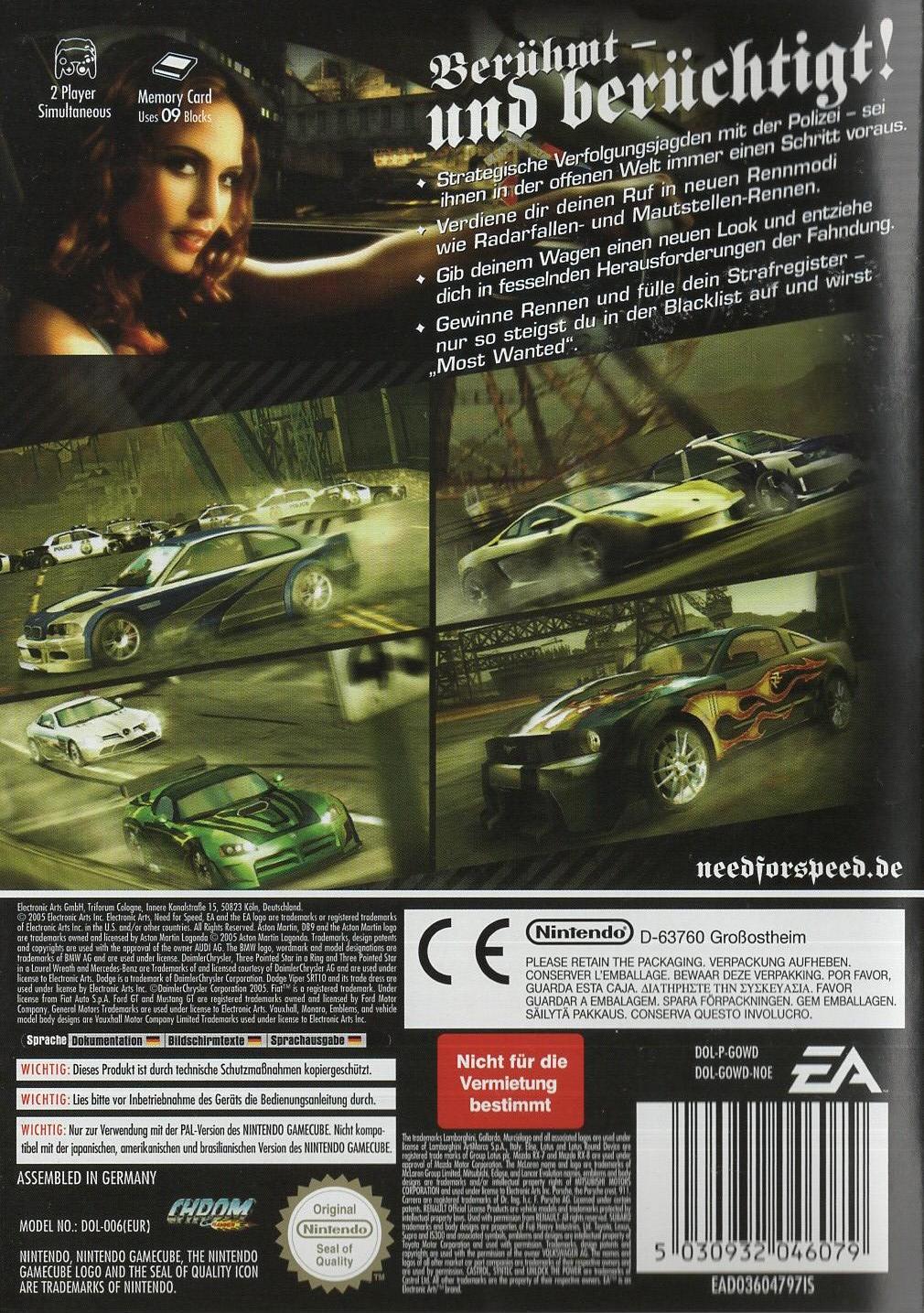 Need for Speed: Most Wanted - Nintendo GameCube Rückseite