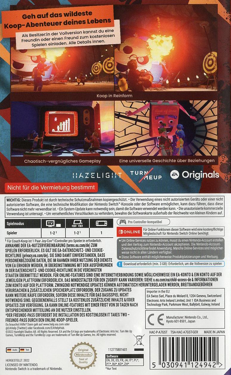 It Takes Two - Nintendo Switch Rückseite