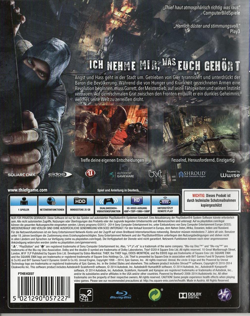 Thief - PlayStation 4 Rückseite