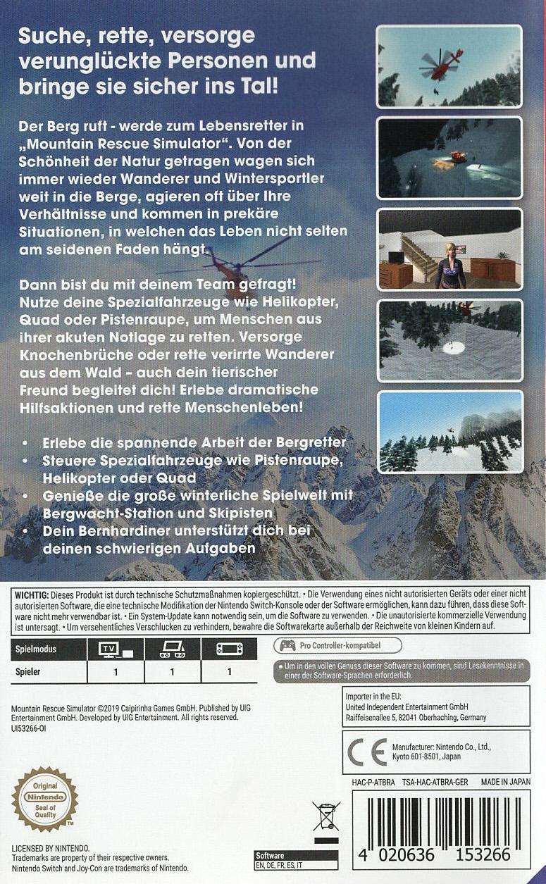 Mountain Rescue Simulator - Nintendo Switch Rückseite