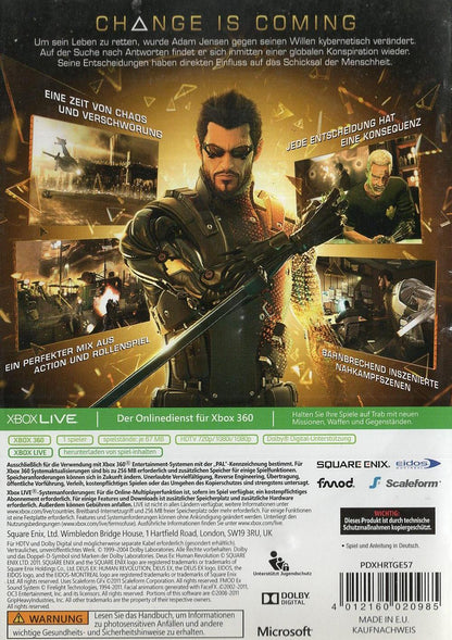 Deus Ex: Human Revolution - Xbox 360 Rückseite
