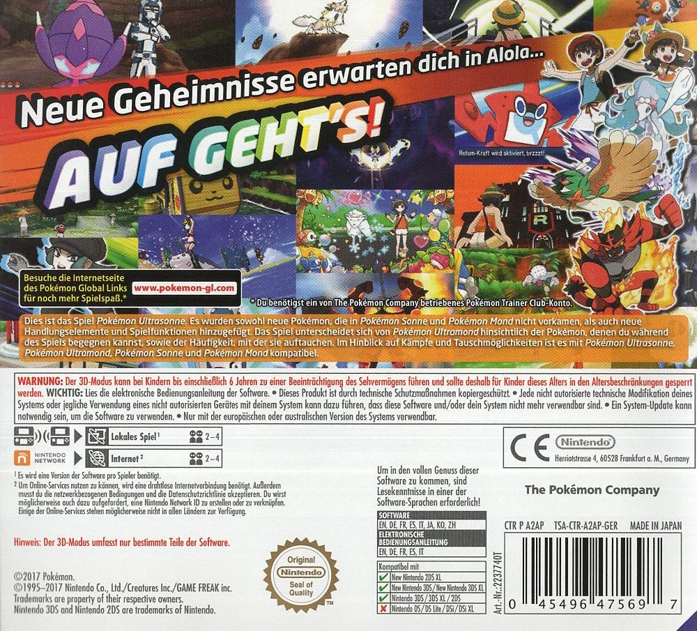 Pokémon Ultrasonne - Nintendo 3DS Rückseite