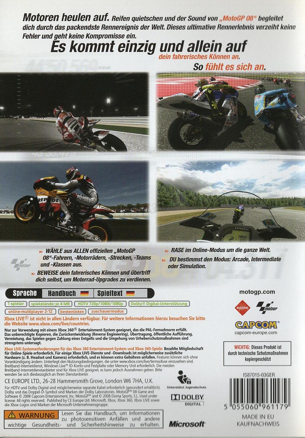 MotoGP 08 - Xbox 360 Rückseite