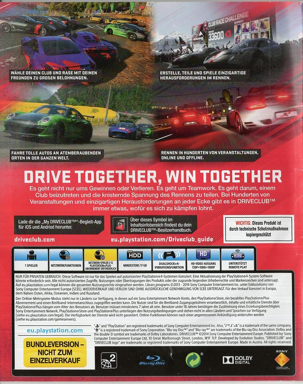 Driveclub - PlayStation 4 Rückseite