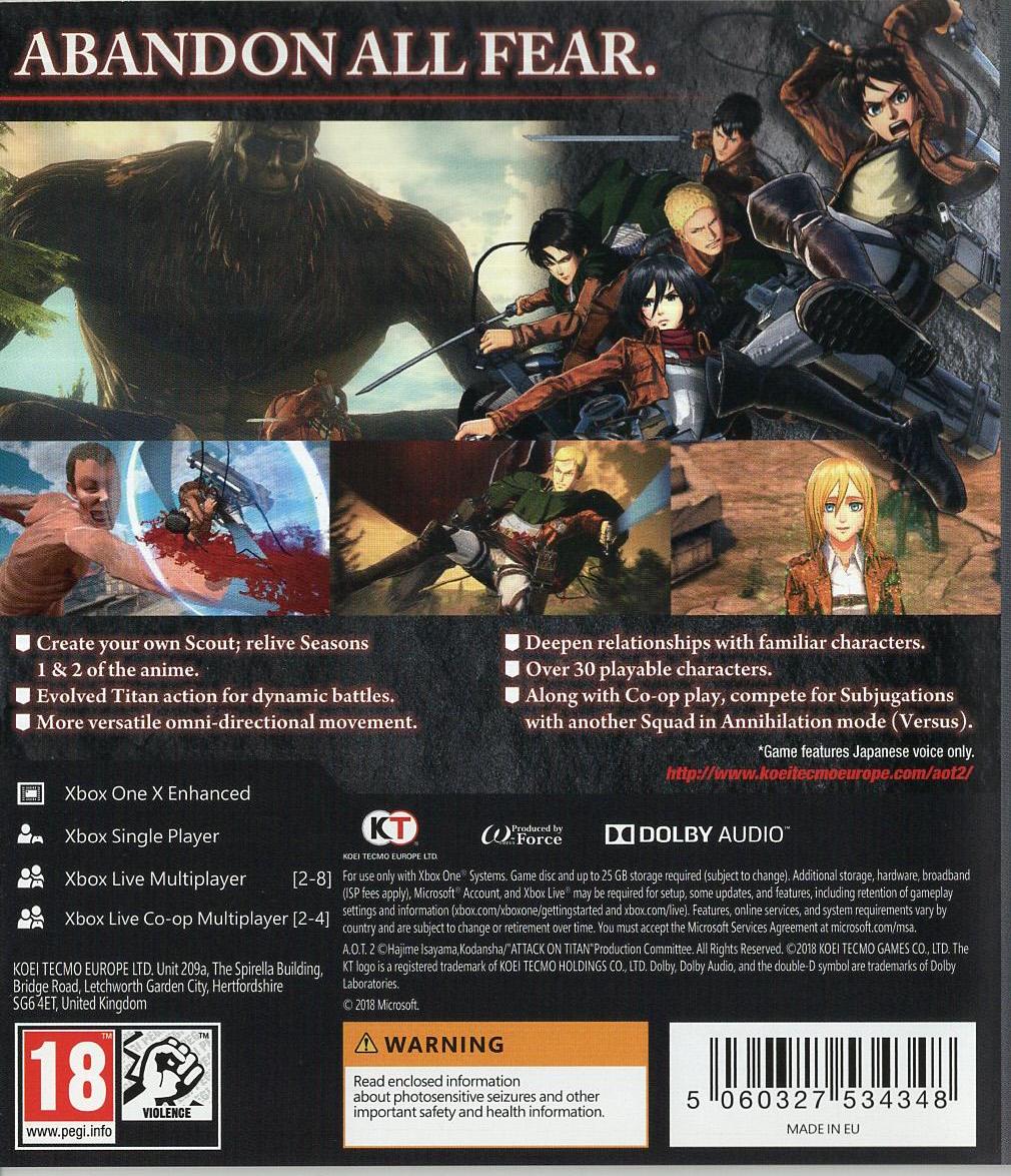 A.O.T. 2 - Xbox One Rückseite