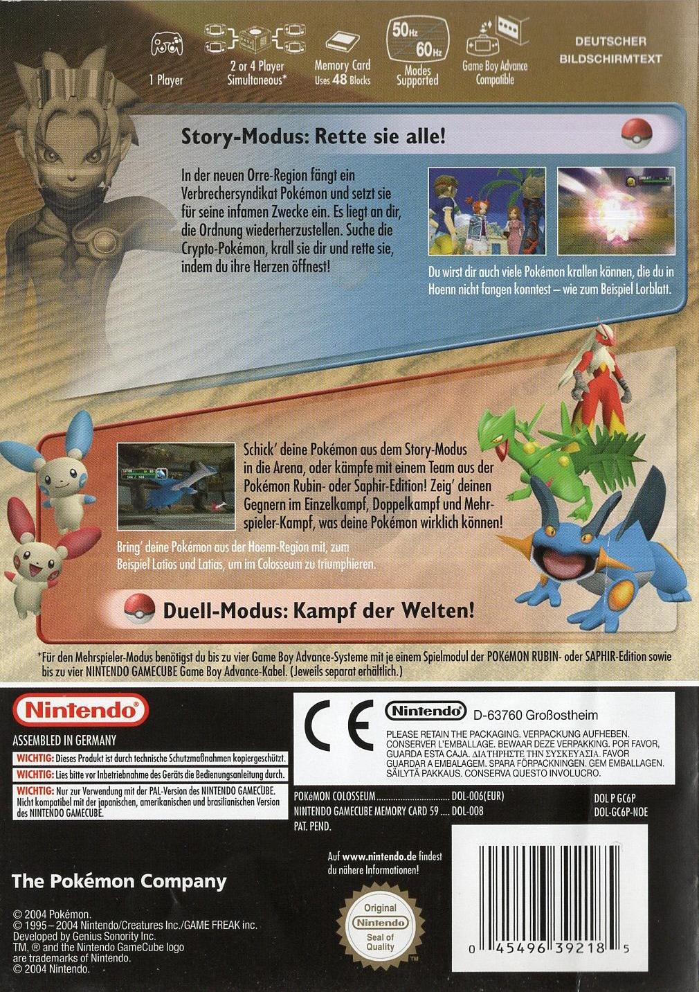 Pokémon Colosseum - Nintendo GameCube Rückseite