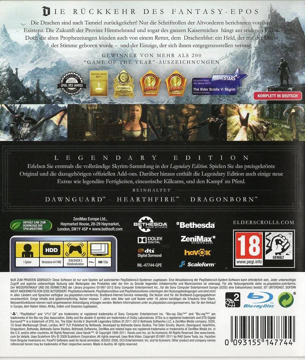 The Elder Scrolls V: Skyrim - Legendary Edition - PlayStation 3 Rückseite