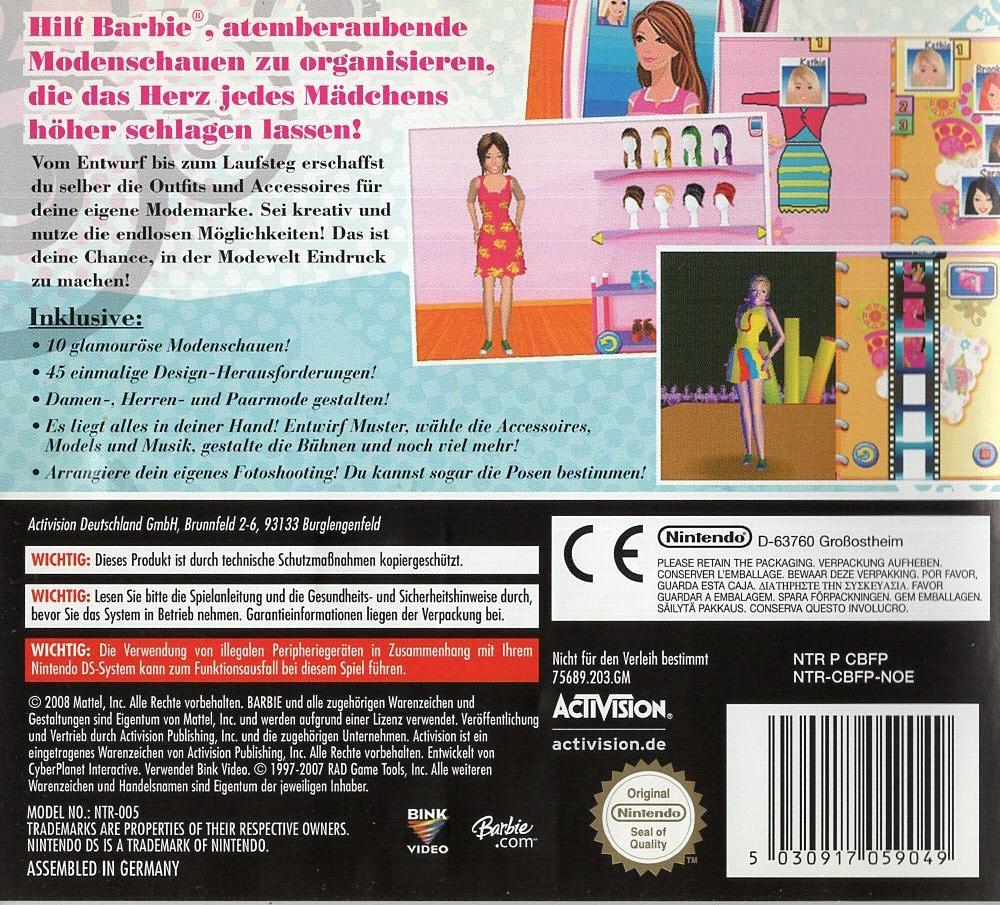 Barbie Fashion Show: Mode mit Stil - Nintendo DS Rückseite