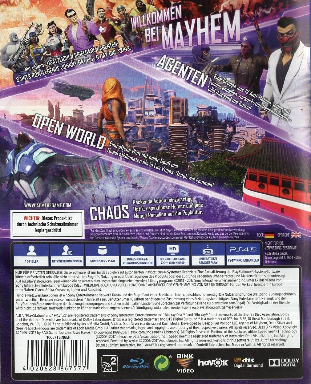 Agents of Mayhem - PlayStation 4 Rückseite