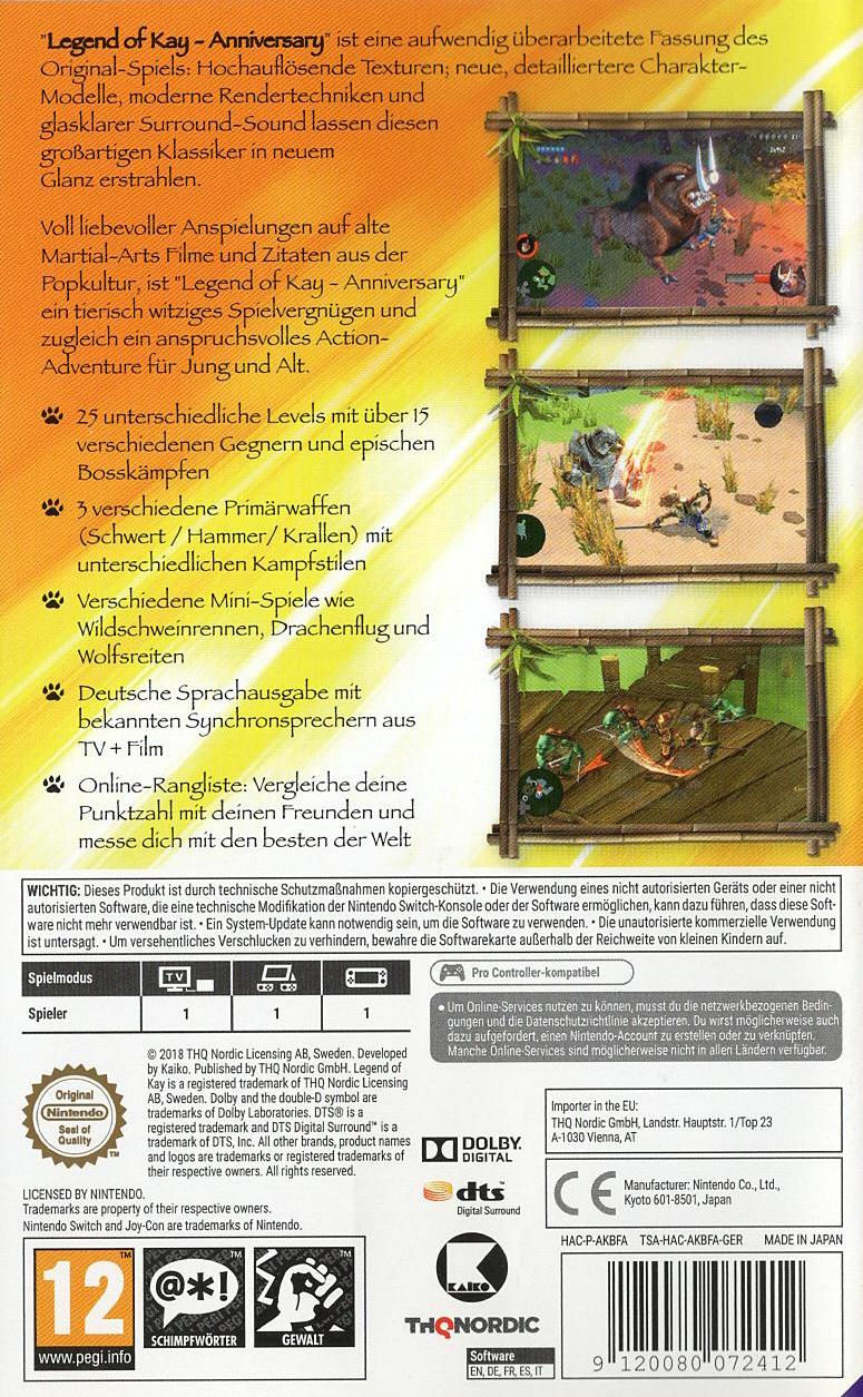 Legend of Kay Anniversary - Nintendo Switch Rückseite