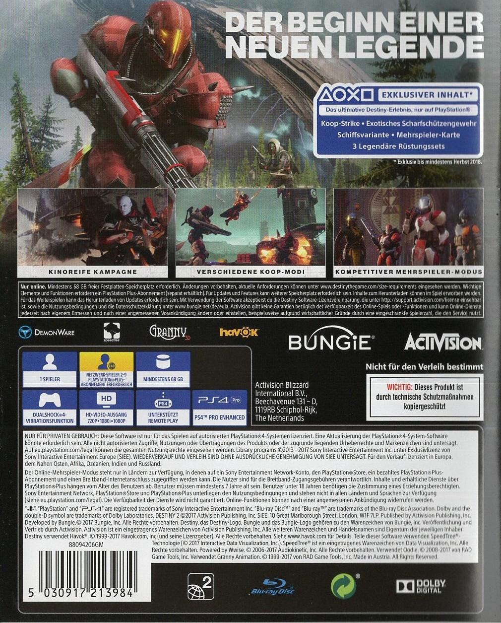 Destiny 2 - PlayStation 4 Rückseite