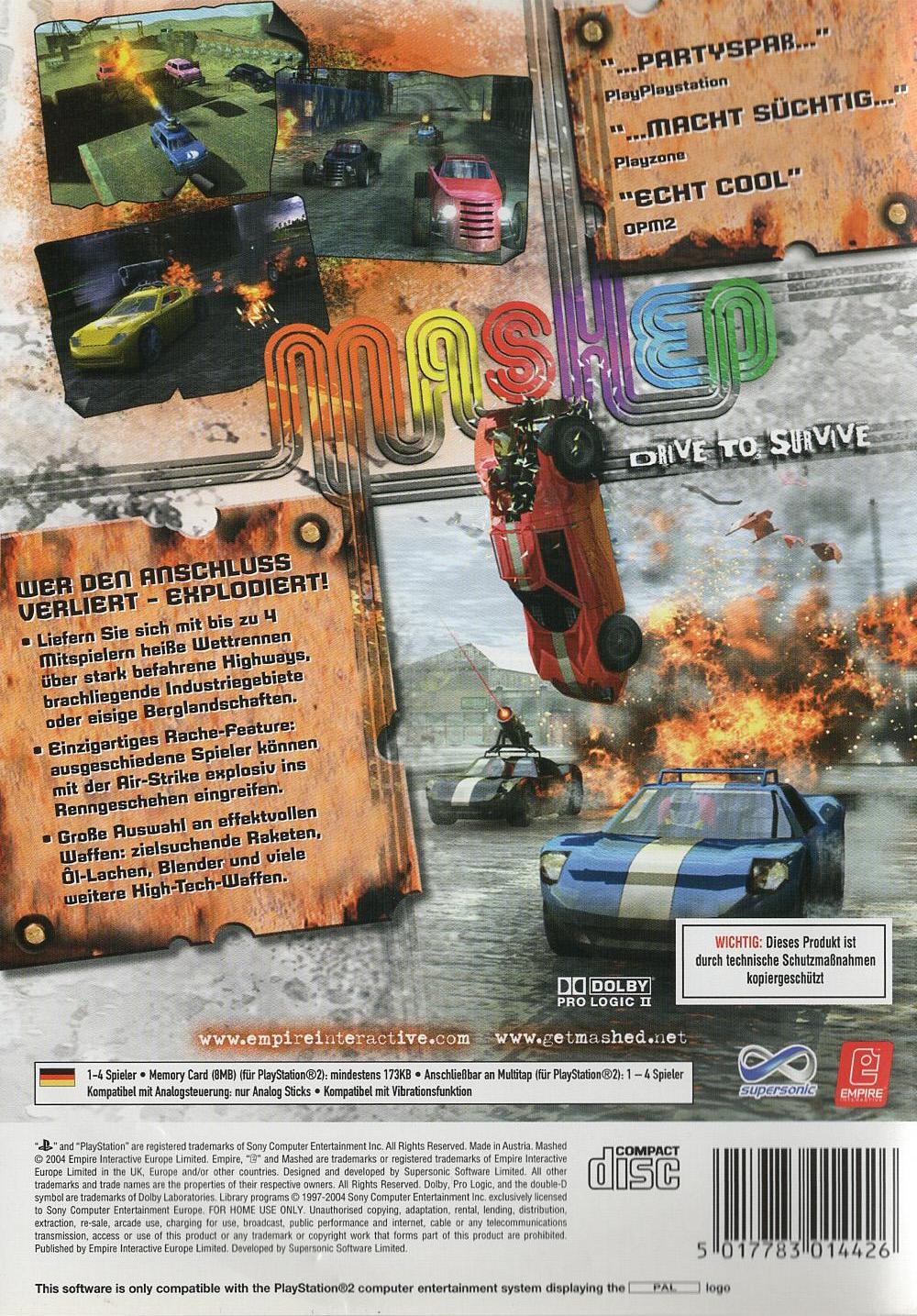 Mashed: Drive to Survive - PlayStation 2 Rückseite