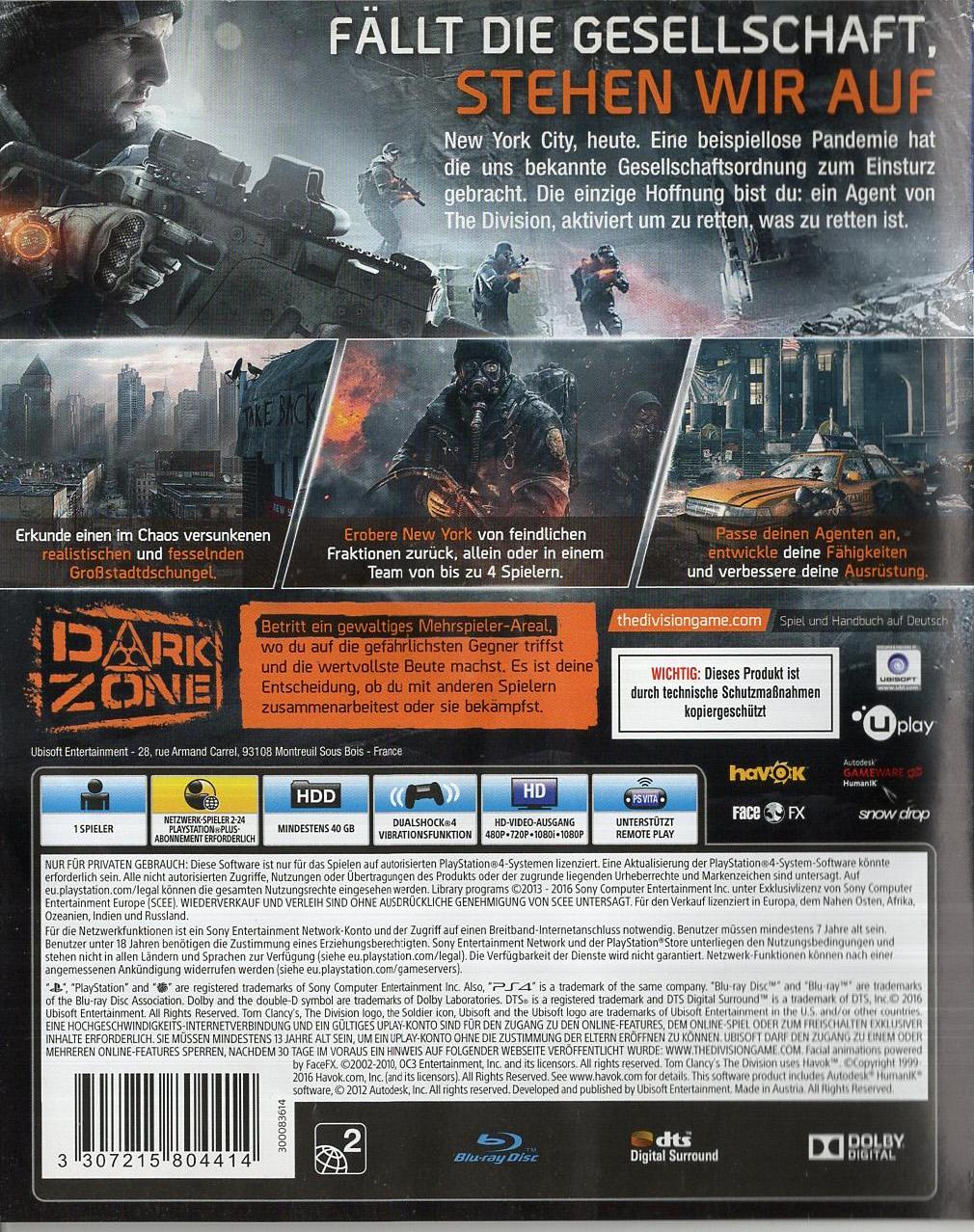 Tom Clancy's The Division - PlayStation 4 Rückseite